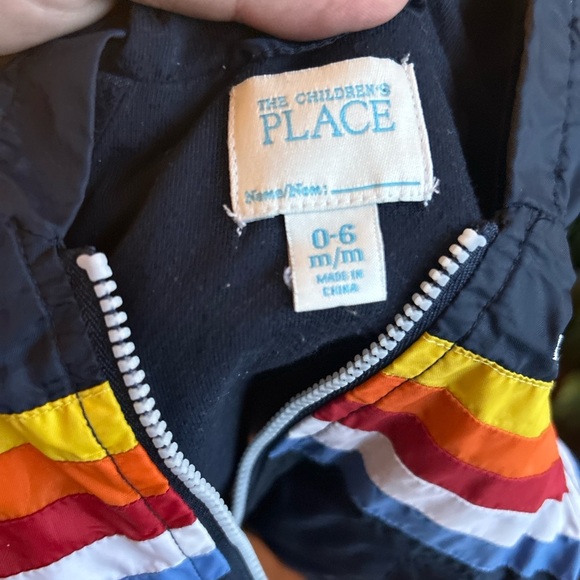 The Children's Place Infant Navy Windbreaker Sz 0-6 Mth Rainbow Hooded Lined Zip - Picture 3 of 6